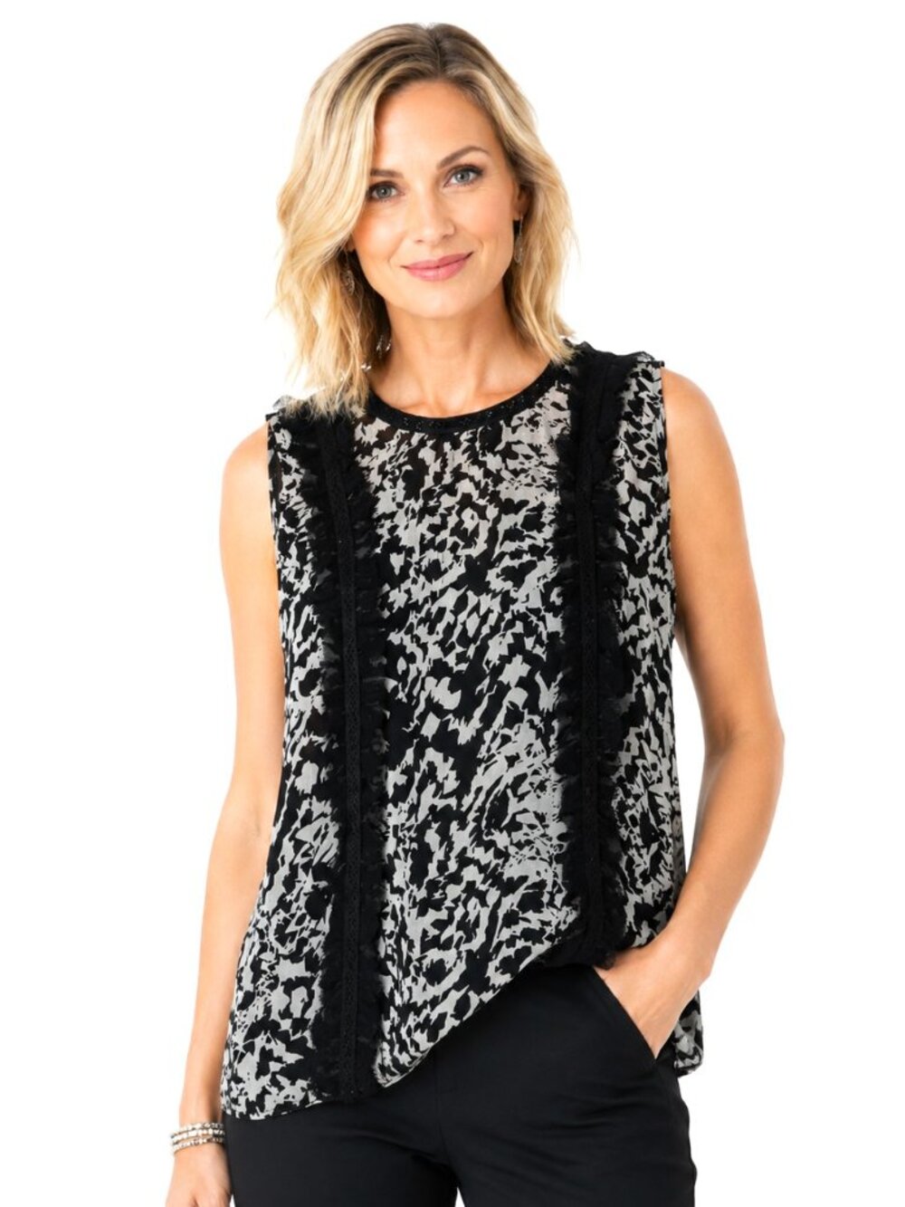 J. Peterman Sheer Ruffled Sleeveless Silk Top NWOT